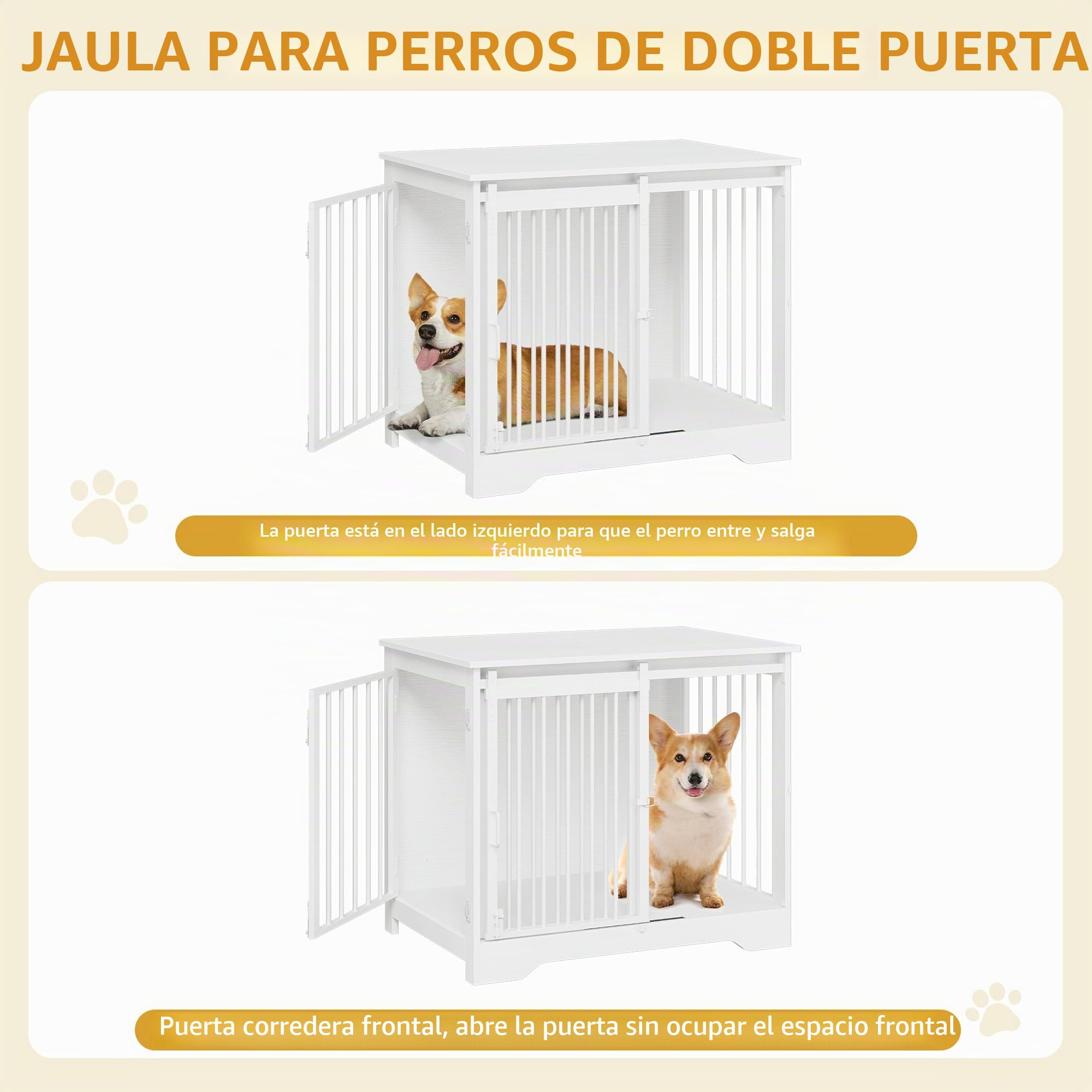Hzuaneri 81cm Jaula para Perros, Mesa Auxiliar, casa Moderna para Perros, Jaula para Cachorros, dúplex para Animales, 2 Puertas, 55 x 81 x 67,5 cm, Blanco DFC83613W