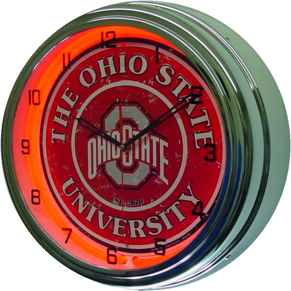 Ohio State University Logo Sign Neon Lighted Wall Clock Chrome Red