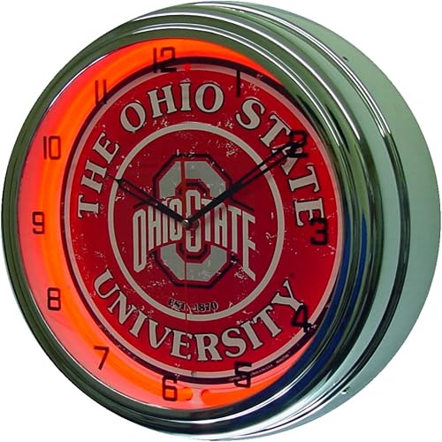 Ohio State University Logo Sign Reloj de pared con luz neón cromado rojo