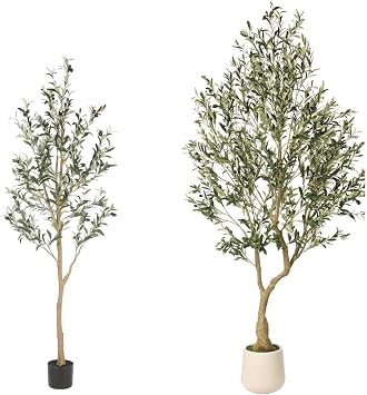 Realead 6ft Artificial Olive Tree + 7ft Artificial Olive Tree with Tall Exquisite Planter