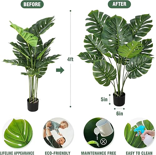 Miniatura 2 de FLOWORLD Planta artificial de Monstera de 34 pulgadas de alto, planta de queso suizo falso, plantas tropicales artificiales en maceta, plantas de