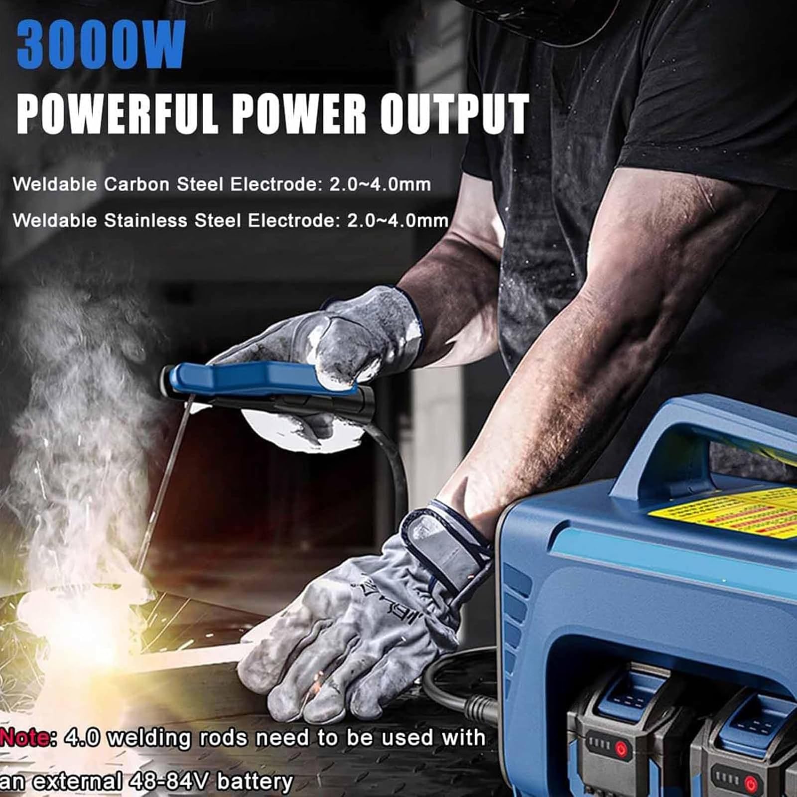 Spawarka bezprzewodowa, przenośna spawarka MMA ARC 160A z wyświetlaczem LED, spawarka inwerterowa IGBT, 2 baterie w zestawie, Hot Start, funkcja rdzenia strumienia