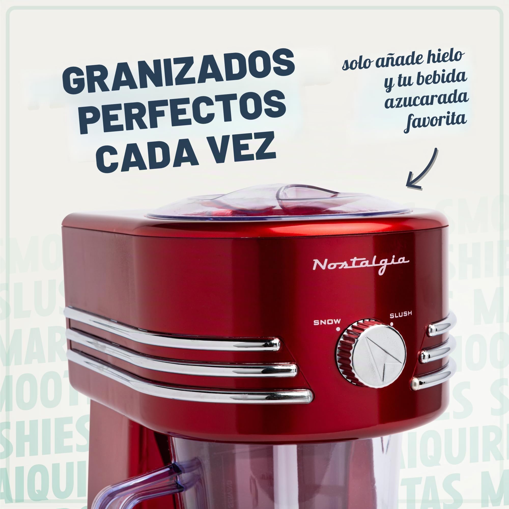 Nostalgia Estación de Bebidas Congeladas de 1,2 Litros Perfecta para Granizados, Copos de Nieve, Margaritas, Daiquiris, Cuchillas de Acero Inoxidable, Almacenamiento del Cable, Rojo Retro