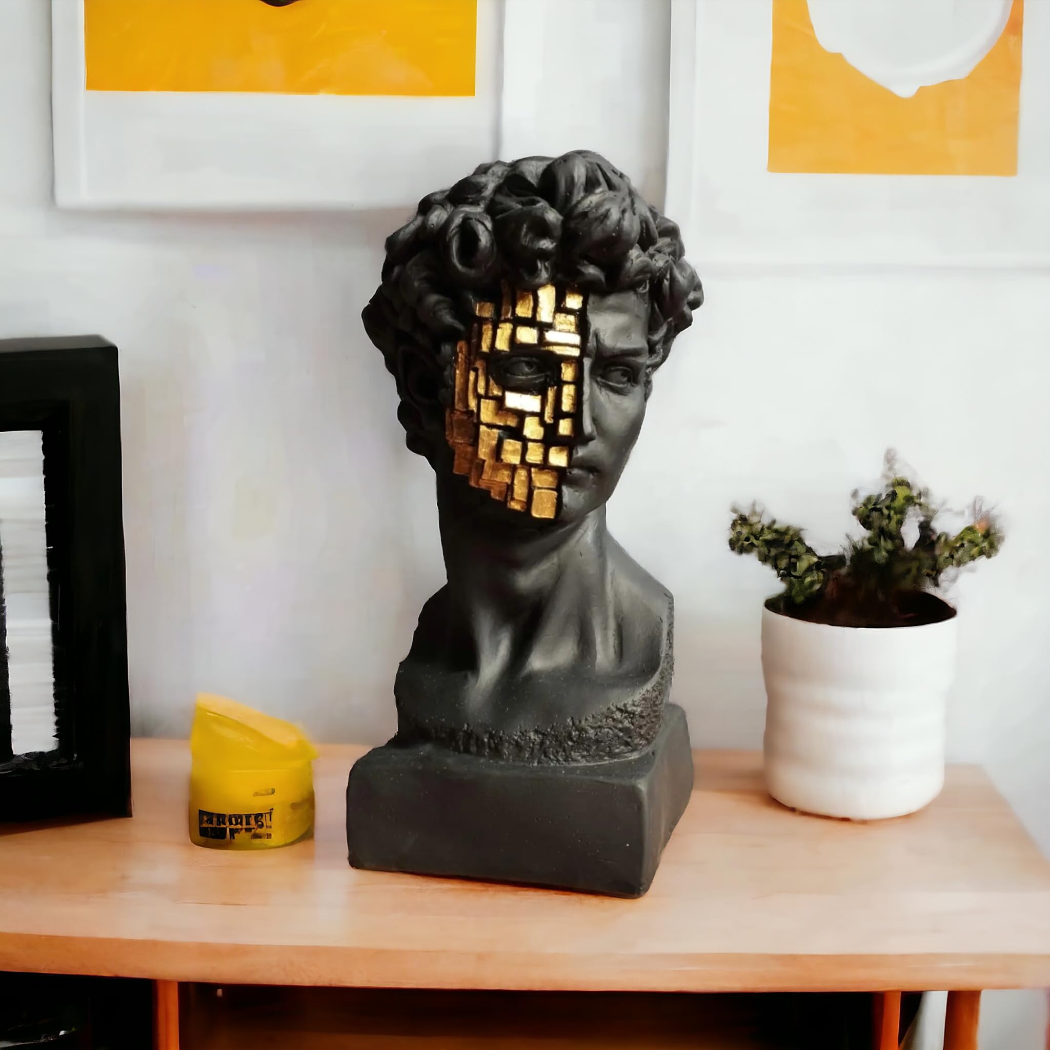 Escultura de busto de la estatua de David para decoración moderna y lujosa del hogar (negro y dorado)