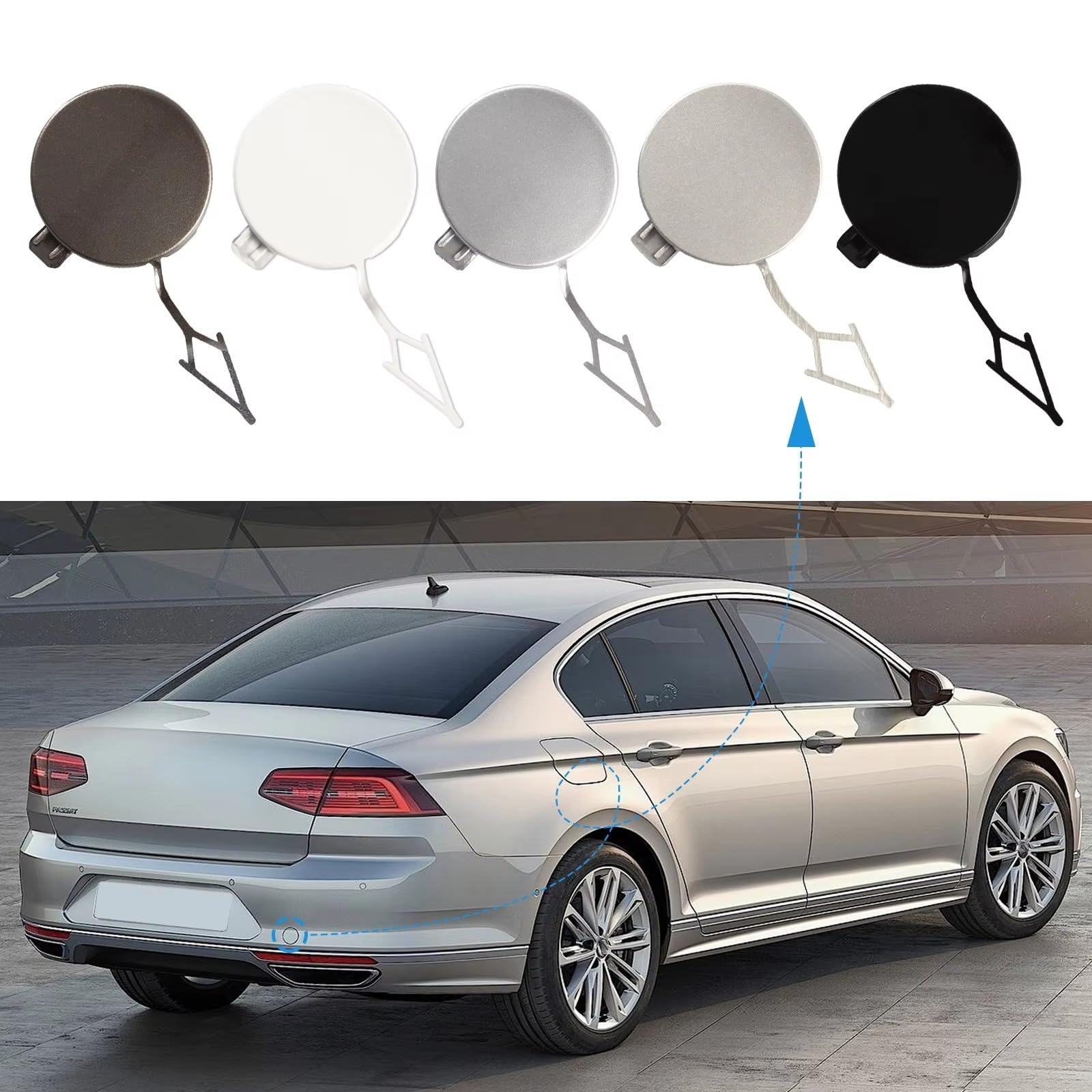 Rear Bumper Tow Hook Cover Cap Towing Eye for VW Passat B8 2015 2016 2017 2018 2019 3G5807441(Caesar Gold R)