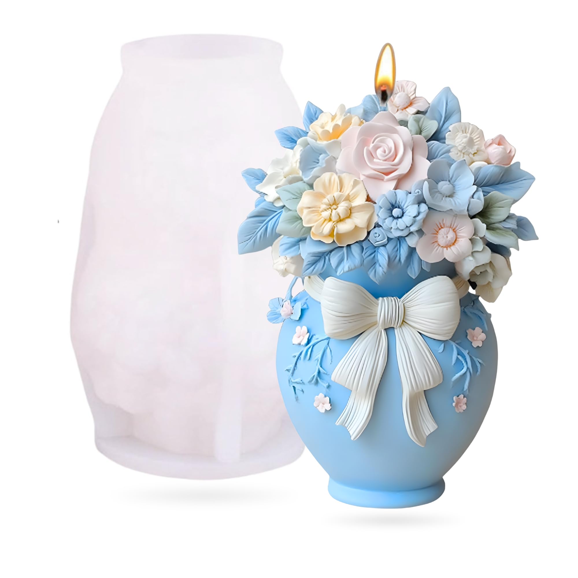 Bouquet Candle Mould Silicone Flower Vase Pillar | Flower Candle Mould for Candle Making | Rose Peony Tulip Daisy Decorative Pillar Candle Silicone Mould | DIY Wax Resin Soap Home Decor-picture-11
