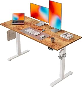 Agilestic Electric Standing Desk, 120 x 60 cm Height Adjustable Sit Stand Desks with Splice Board and Memory Smart Pannel, Home Office Desk, Light Brown
