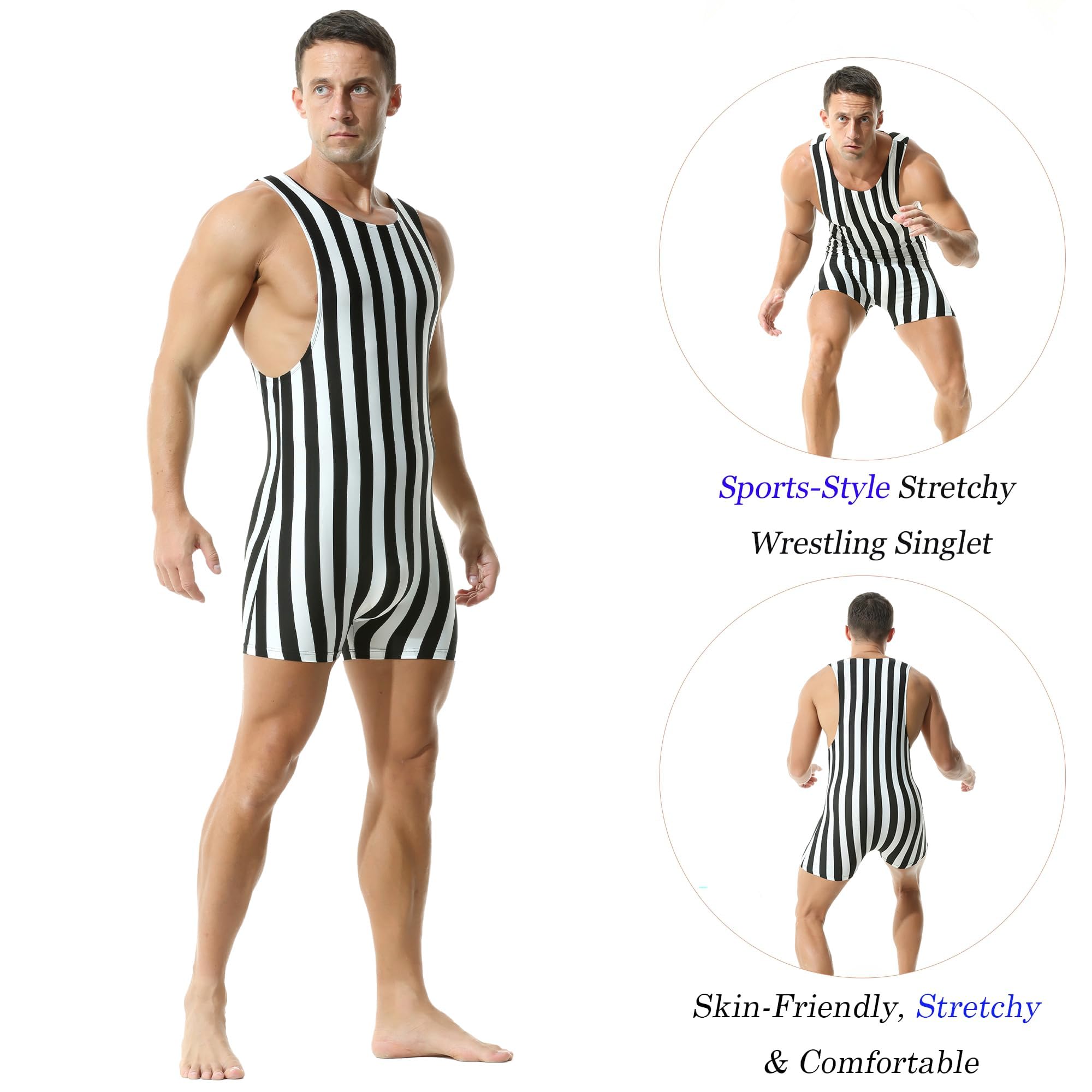 Hommes Mode Rayures Une Pièce Bodysuit Lutte Singlet Athlétique Leotard Gym Sportswear Undershirt Débardeur