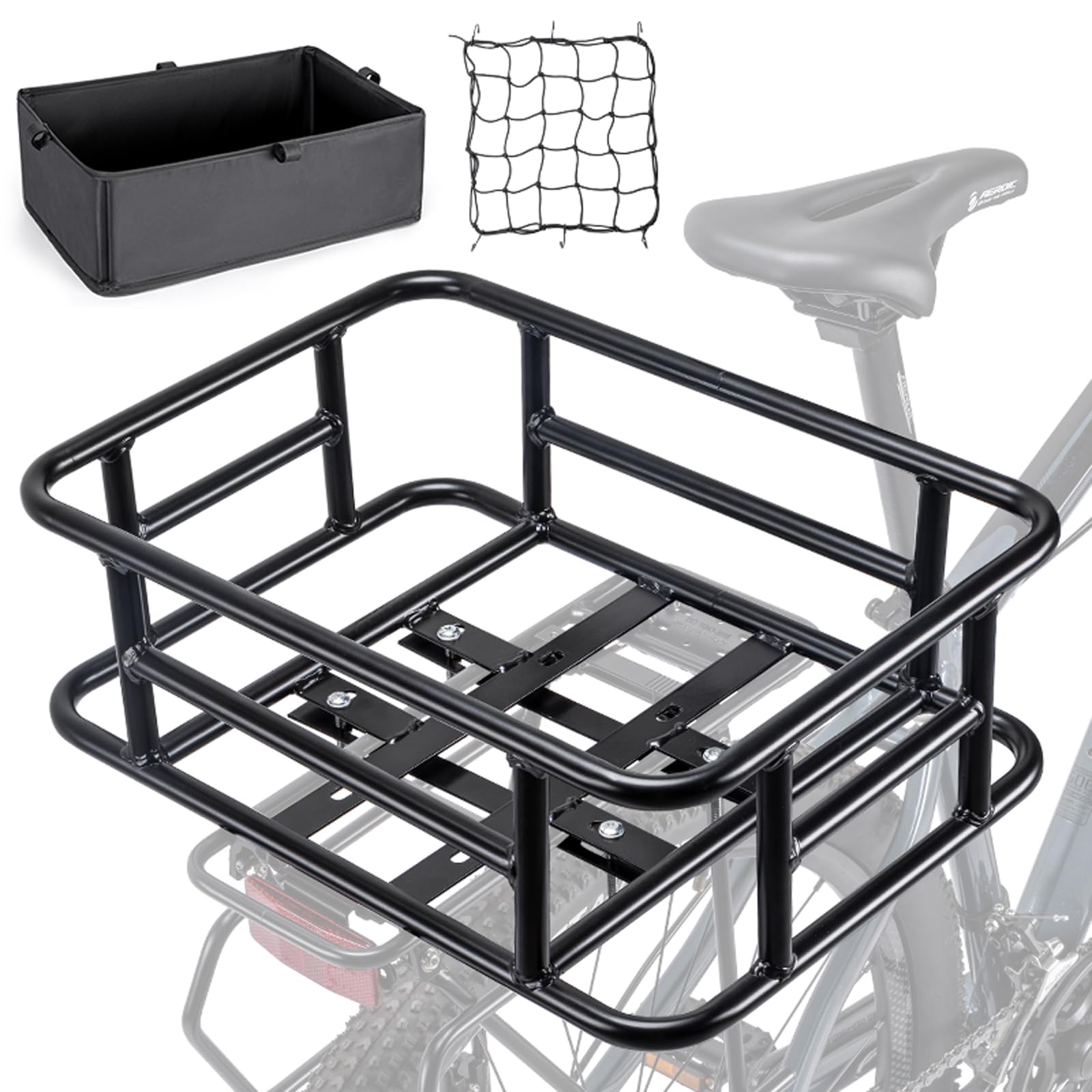 CXWXC Rear Bicycle Basket with Load Net and Thick Lining for Bicycle, Electric Bicycle (CX-086)