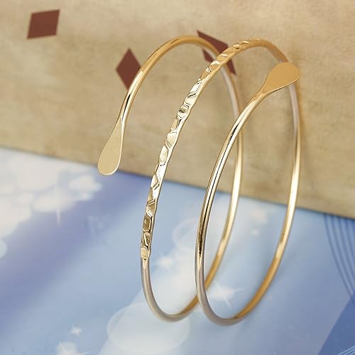 Miniatura 5 de Finrezio - 3 brazaletes minimalistas simples de bobina para brazaletes de brazo superior para mujeres y niñas diámetro ajustable de 315 pulgadas