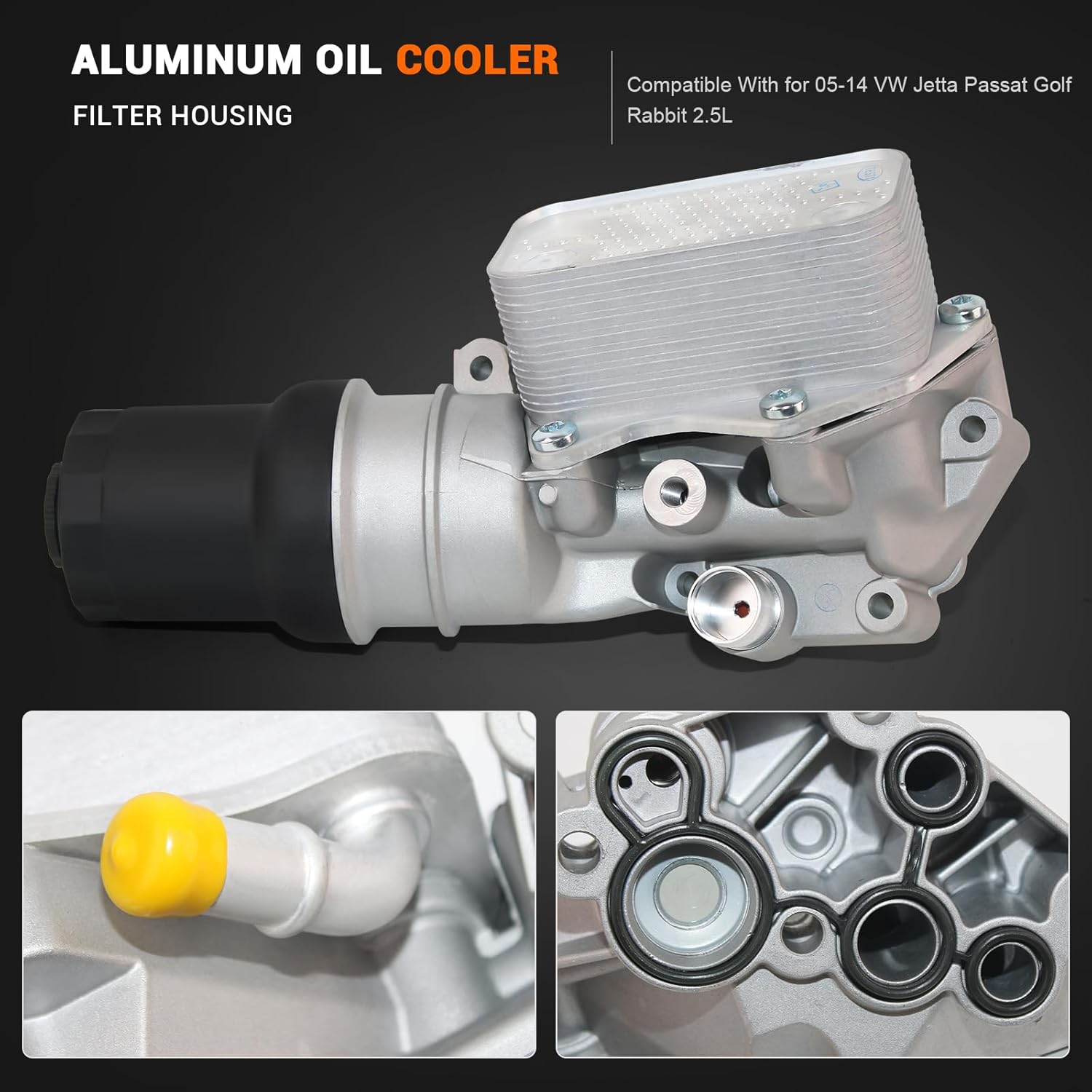 2.5L Aluminum Oil Cooler Filter Assembly with Oil Pressure Sensor Compatible with 2010-2014 Volkswagen Golf 2012-2014 Volkswagen Passat Replace# 07K115397D 07K115397A 07K115397B