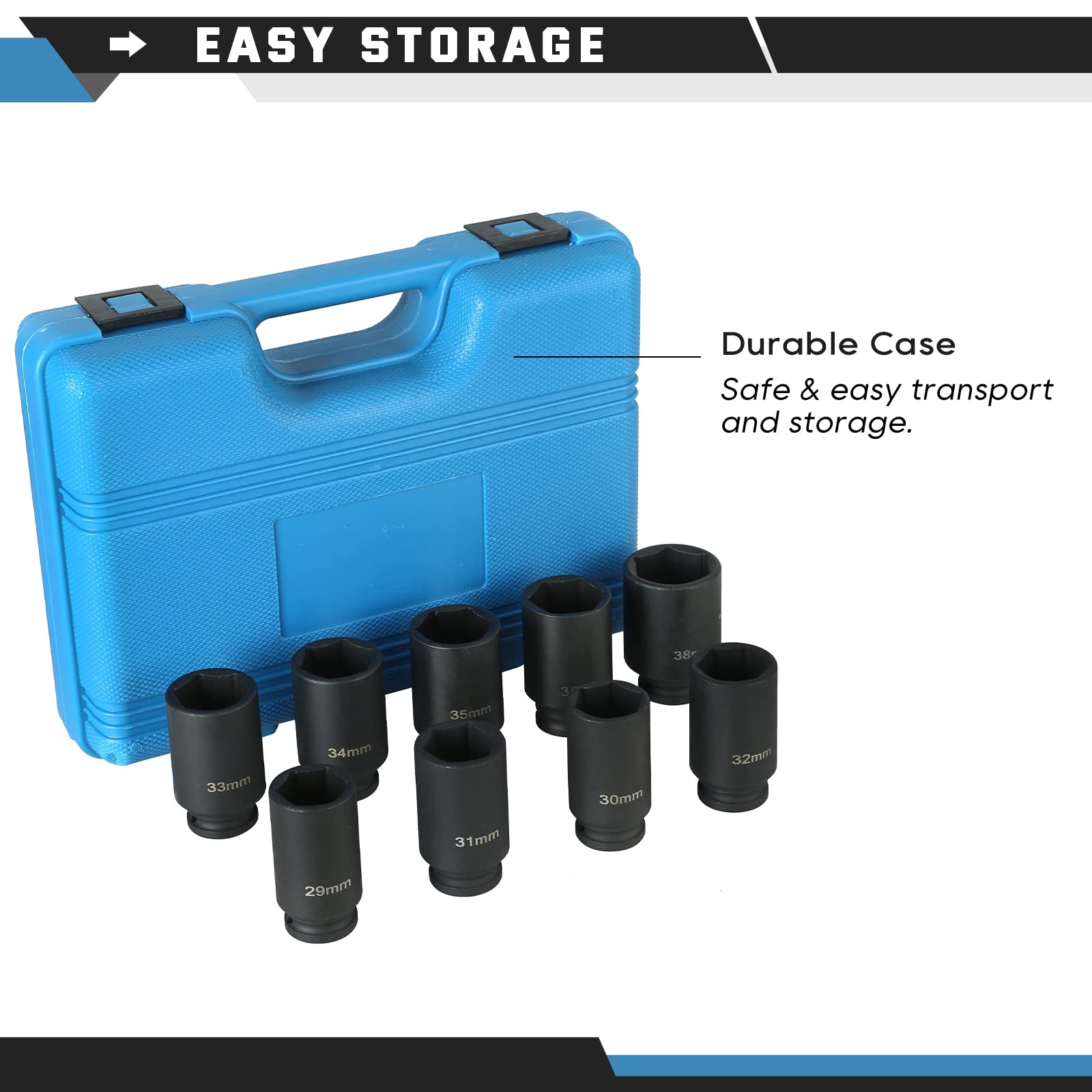 ATPEAM 1/2" Drive Deep Impact Socket Set 9PCS 6 Point Metric Axle Nut