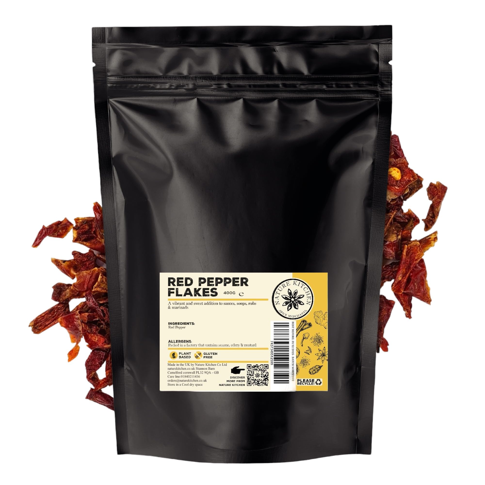Nature Kitchen Red Pepper Flakes, 400g Premium Sweet Bell Pepper Flakes for Cooking, Gluten Free, Vegan, Mild Paprika Style Seasoning for Pizza, Pasta, Curries, Grilling and BBQ