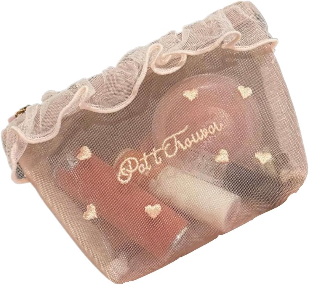 Cute Makeup Bag Y2k Cosmetic Bag for Purse Coquette Aesthetic Make Up Bag Bow Aesthetic Bag (Pink)