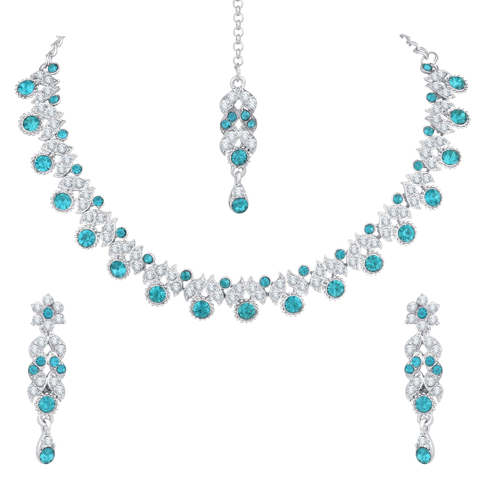Atasi International Silver Plated Blue Austrian Diamond Necklace with Earrings Jewellery Set for Womens and Girls, Perfect for Parties and Festive Occasion (RF5629) (B0CHQJTX7Z) Amazon Price History, Amazon Price Tracker