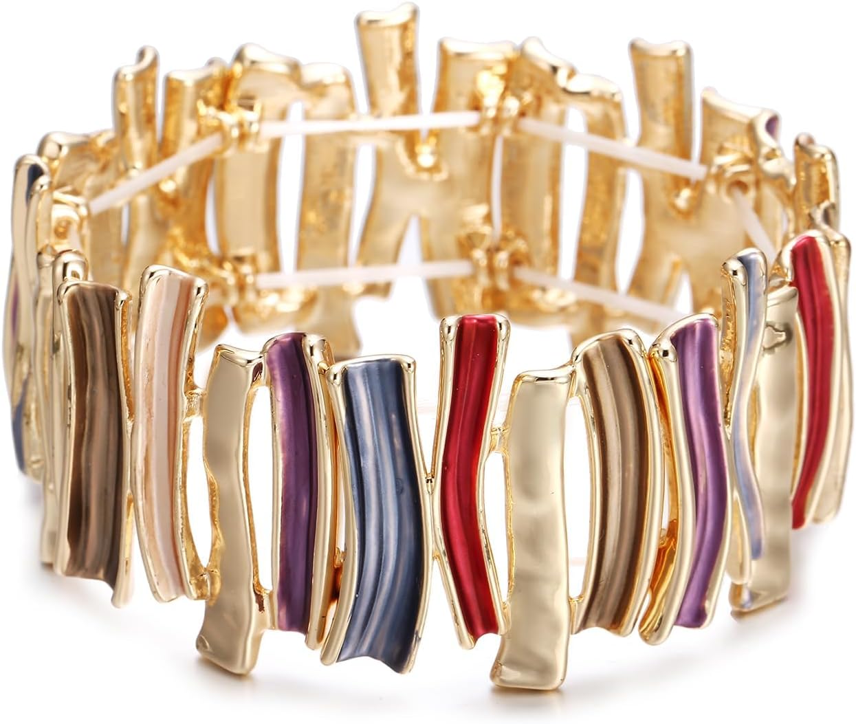 LUREME Punk Enamel Fantasy Bracelet - Vintage Multicolor Stretch Bangle for Women, Chunky Charm Elastic Jewelry (bl003622) - Image 7