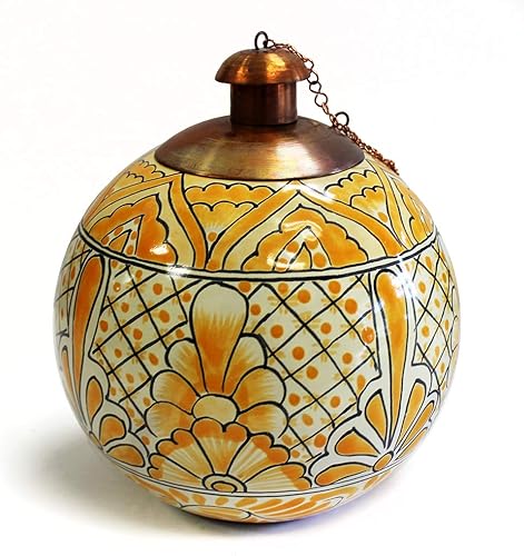 Antorcha mexicana pintada a mano (cerámica, amarillo monocromo)