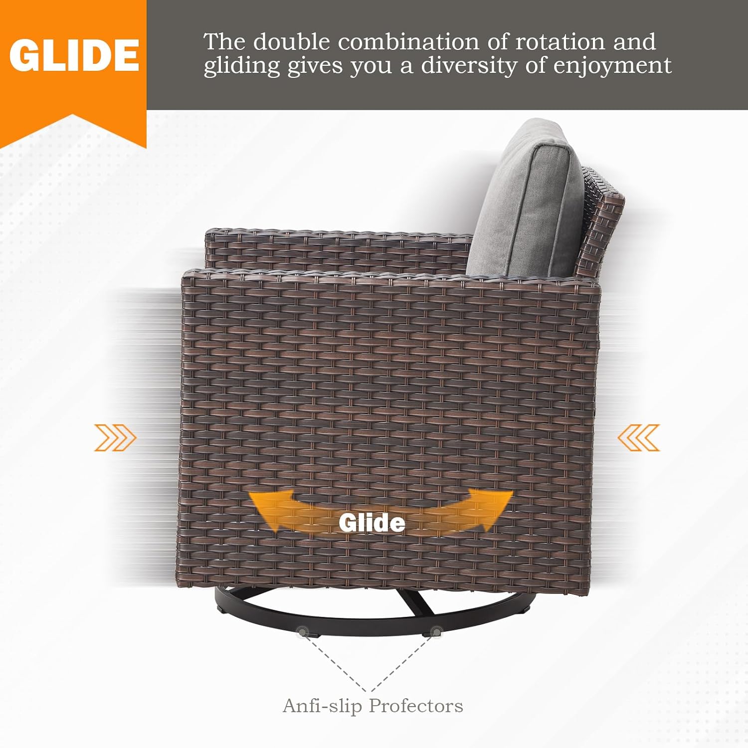 Patio Chairs Wicker Swivel Rocker - Oversize Patio Furniture Conversation Set Outdoor Swivel Glider 350LBS Max Load Outdoor Rocking Chairs with High Back for Porch Balcony Deck - Brown/Grey