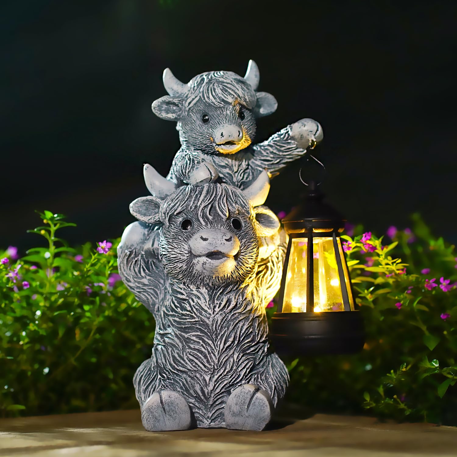 彫刻・オブジェ MADARA COW Amazon.com : Goodeco 9.5 Inch Highland Cow with Solar Lantern