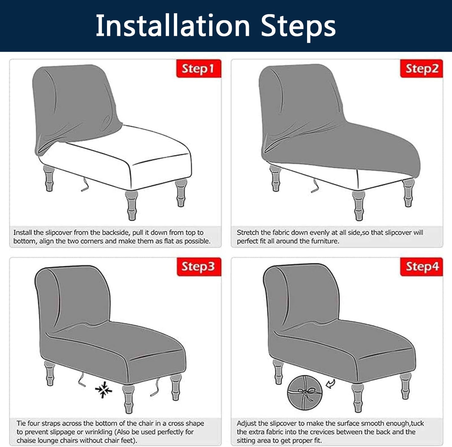 Hoes voor chaise longue zonder armleuningen, chaise longue, stretch