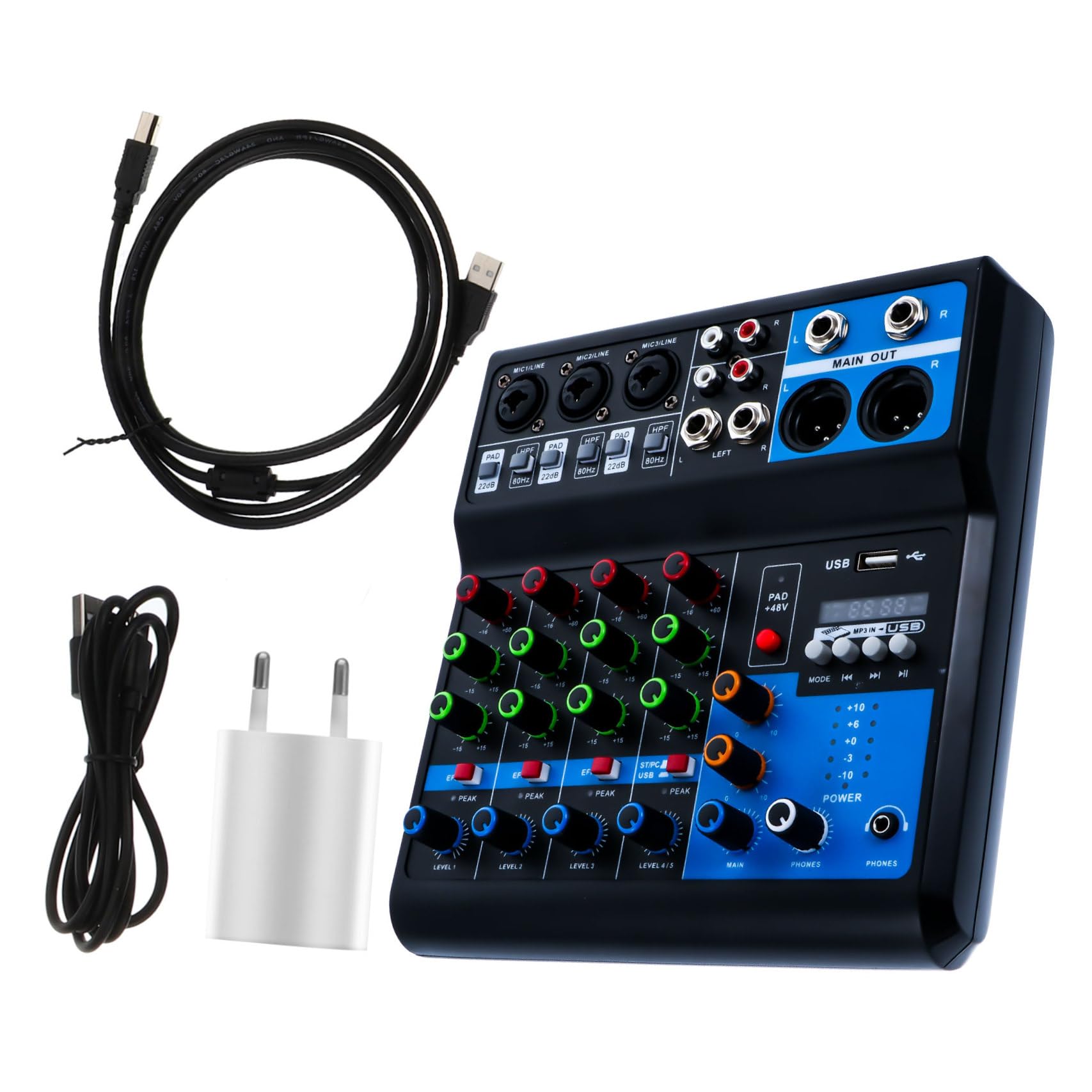MAGICLULU Mezclador y Conexión USB de Audio Profesional para Computadora de 5 Canales Procesamiento de Voz para Chat de Voz y Enseñanza en Línea
