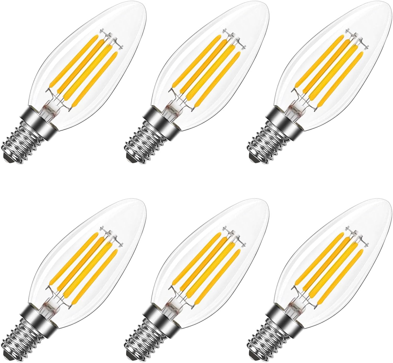 LUXRITE 8W LED Candelabra Bulb, 75W Equivalent, E12 Base, 1000 Lumens, 3500K Natural White, Dimmable Candle Light Bulbs for Chandeliers, Clear Filament, Enclosed Fixture & Wet Rated (6-Pack)