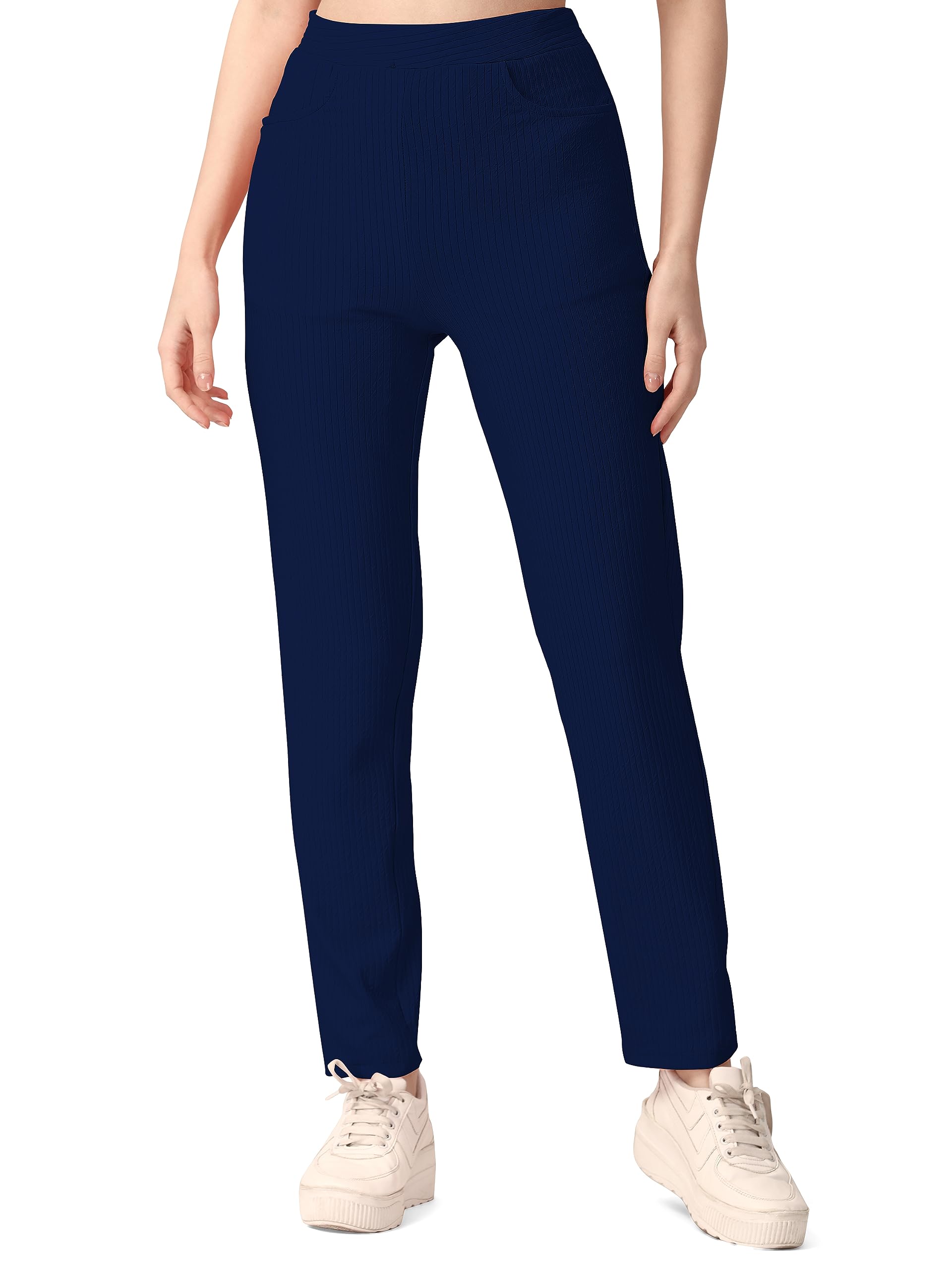 mehrang Women Cotton Trouser Pant Regular Fit, Women Regular Fit Lycra Trousers Women's High-Waisted Pant, Elastic Lycra Waistband with 2 Pockets-picture-10