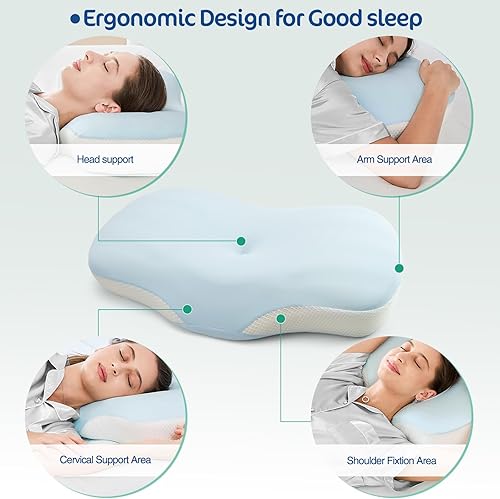 Miniatura 2 de Almohada cervical ergonómica, diseño de contorno para personas que duermen de lado y de espalda, forma cervical ortopédica de espuma viscoelástica