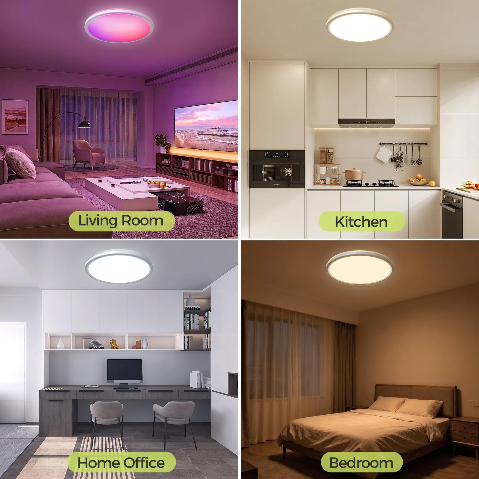 hepside Plafonnier LED Dimmable Couleur avec Télécommande, 24W RGB Change Plafond, 3000K-6500K Rond Plafonniers, 2400LM Ceiling Plafonnier pour Bathroom Bedroom Salon Cuisine, Ø30cm