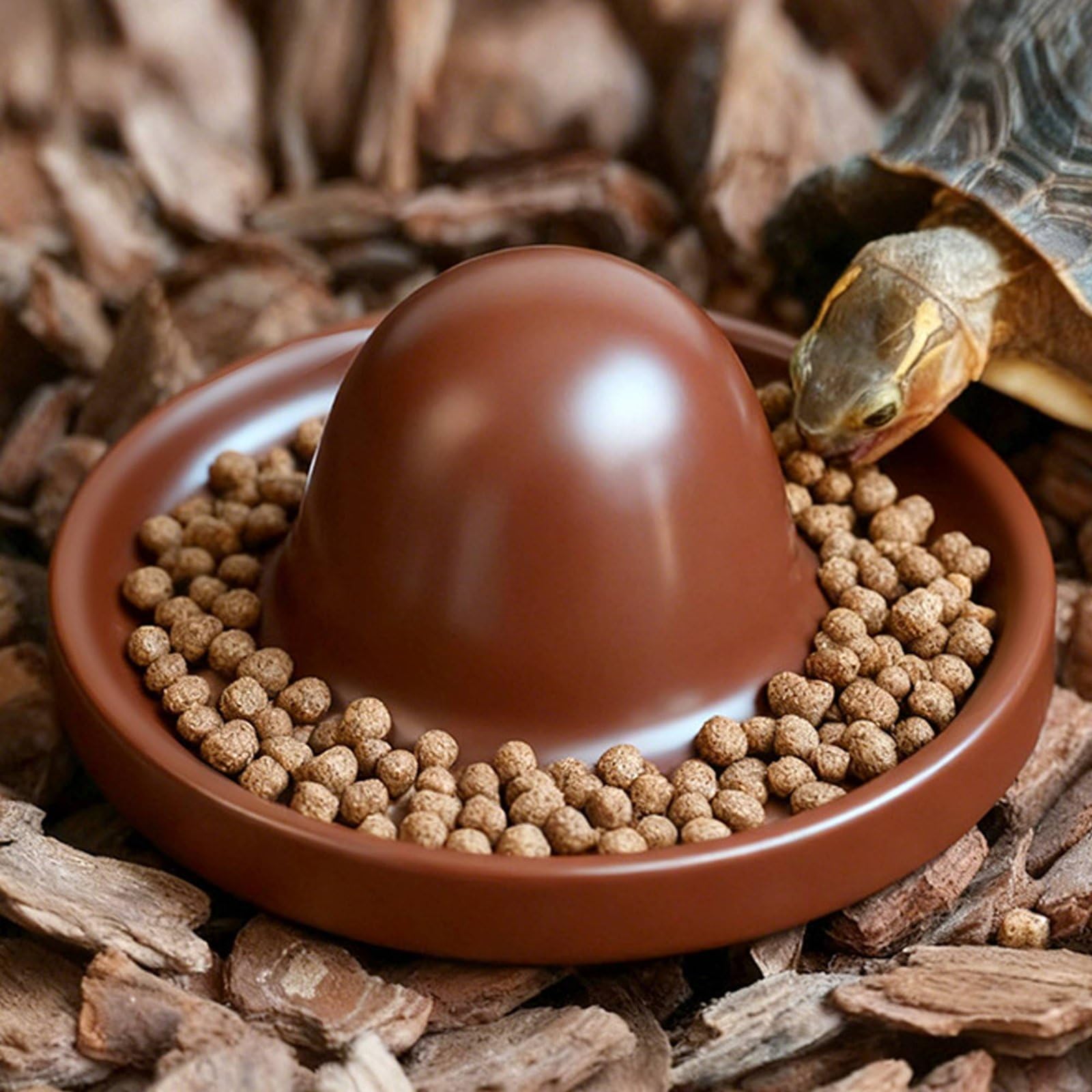 Easy to Clean Turtle Feeding Plate Low Middle of Stability Anti-Spill Turtle Food Dish Polished Surface Amphibian Food Water Bowl for Turtles, Reptiles, Tortoises, Terrarium, Brown Red-picture-13