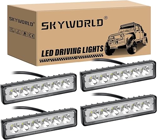 SKYWORLD Barra de luz LED de 6 pulgadas, 18 W, haz de luz LED de trabajo, barra de luces LED de 6000 K, luz antiniebla LED de una sola fila para