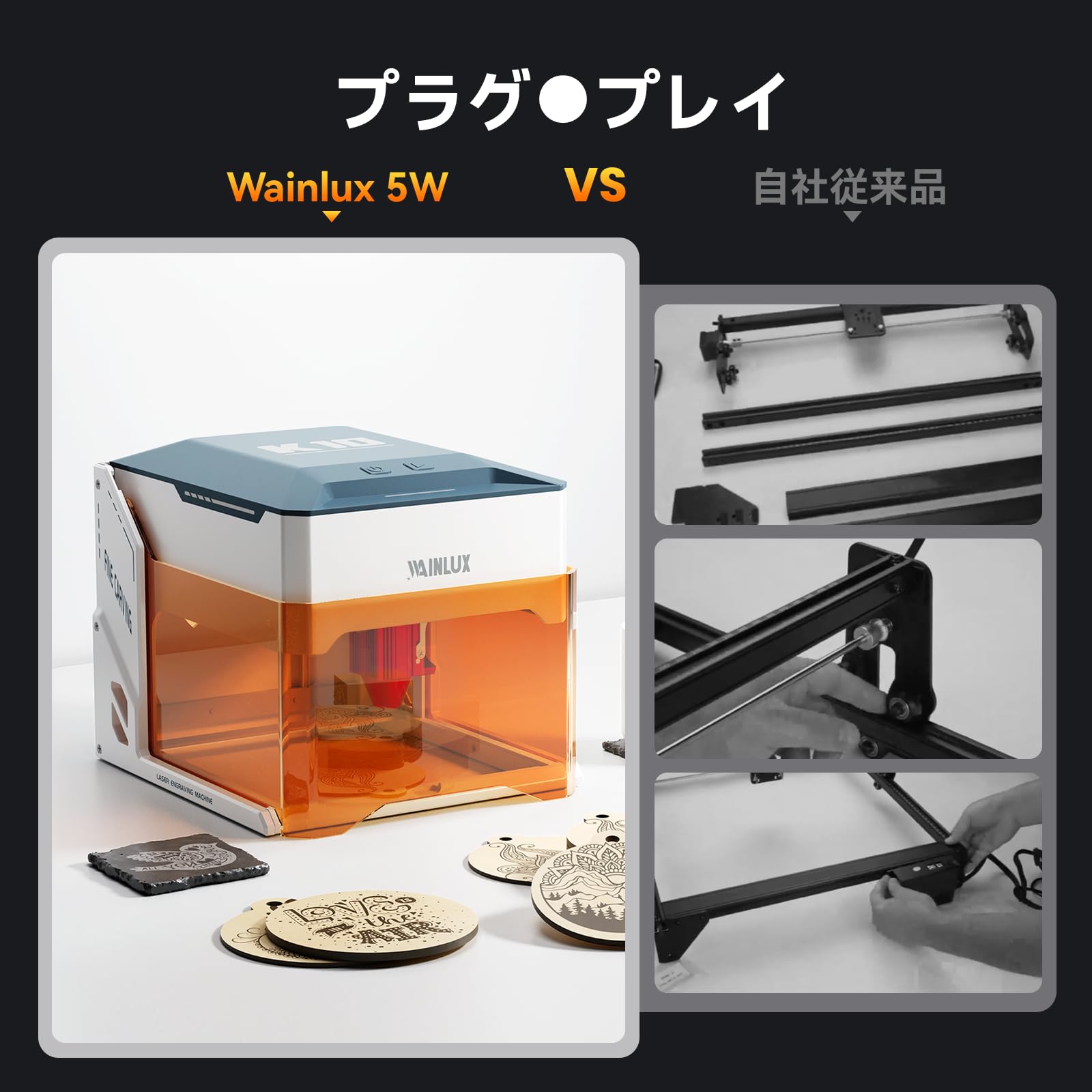 Amazon | WAINLUX K10 5000mWレーザー彫刻機、小型密閉型ビジュアル