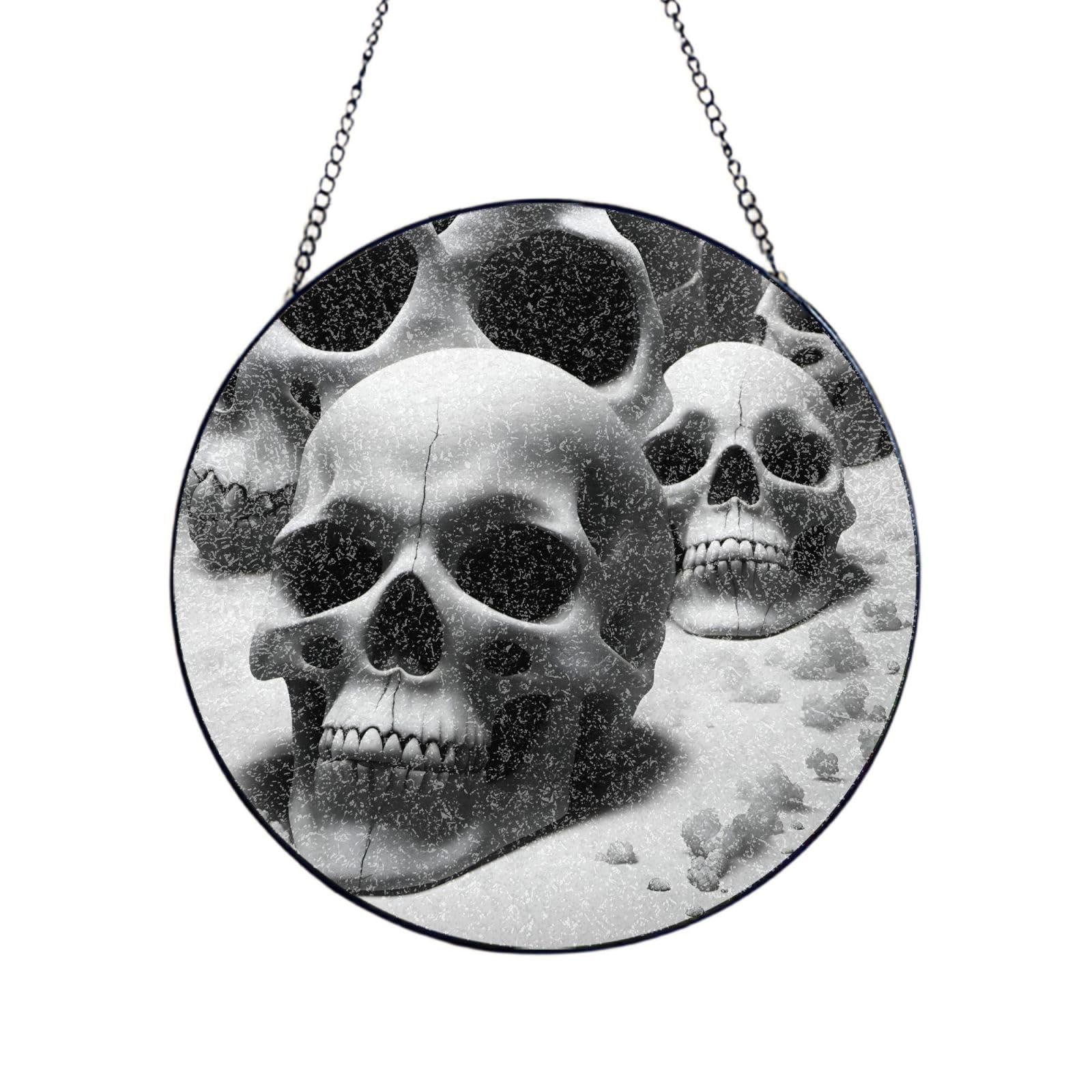Atrapasueños de cristal de calaveras góticas adorno colgante para ventanas de hogar