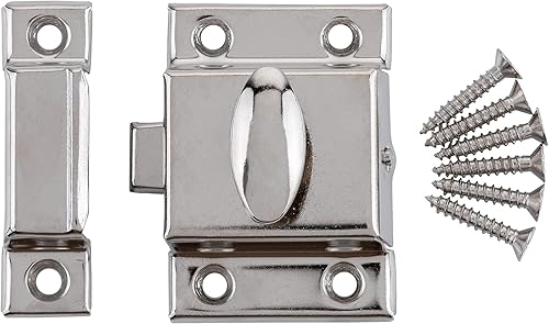 Miniatura 2 de Pestillo de gabinete estampado grande niquelado - Pestillo de giro ovalado de reproducción antigua  UA-140-LPN (4)