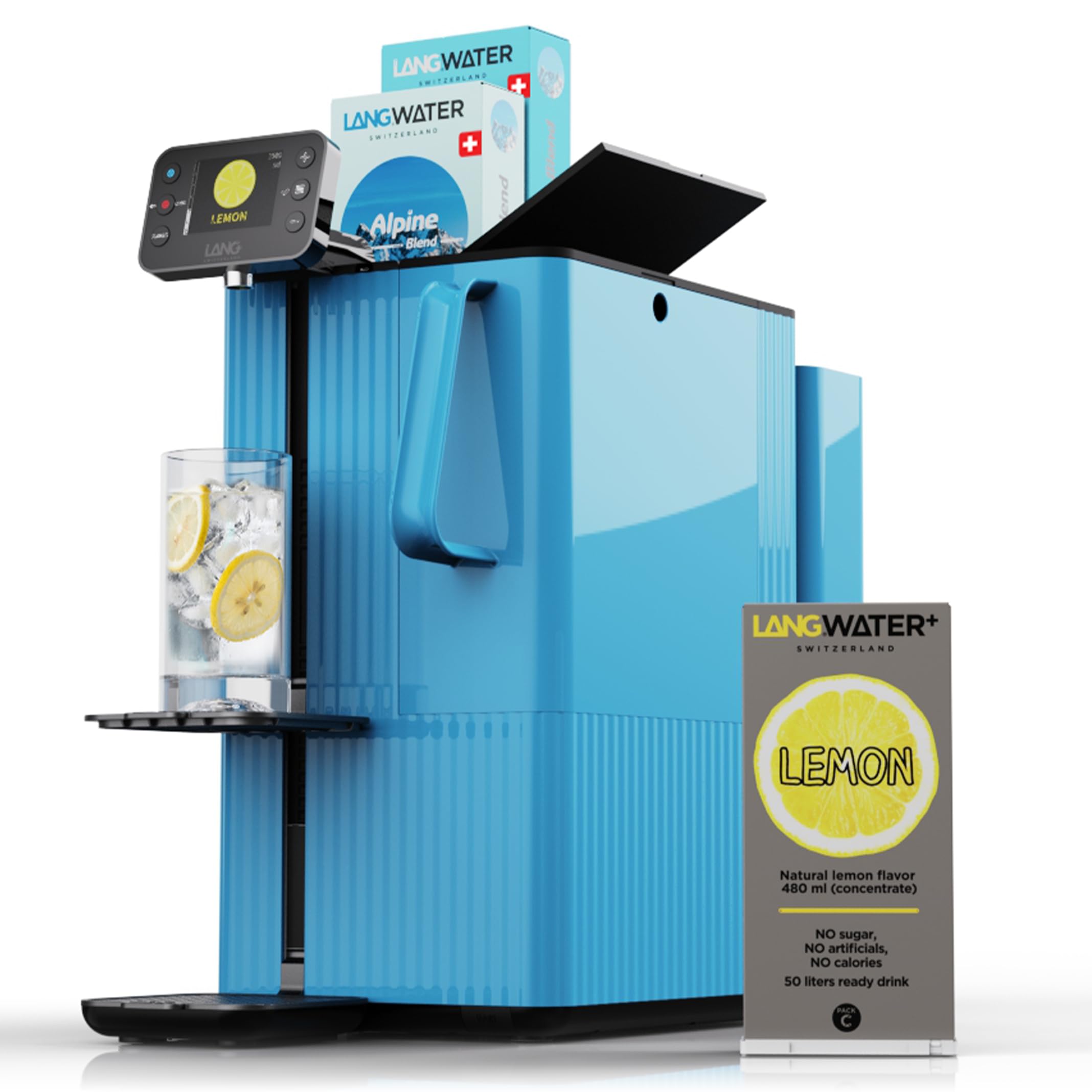 LANGWATER -Depuratore Acqua Domestico Portatile - Osmosi Inversa e Mineralizzazione - Senza Microplastiche - Senza Installazione - Erogatore di Acqua Calda - Con Filtri 2 packs Minerali, 1 Limone