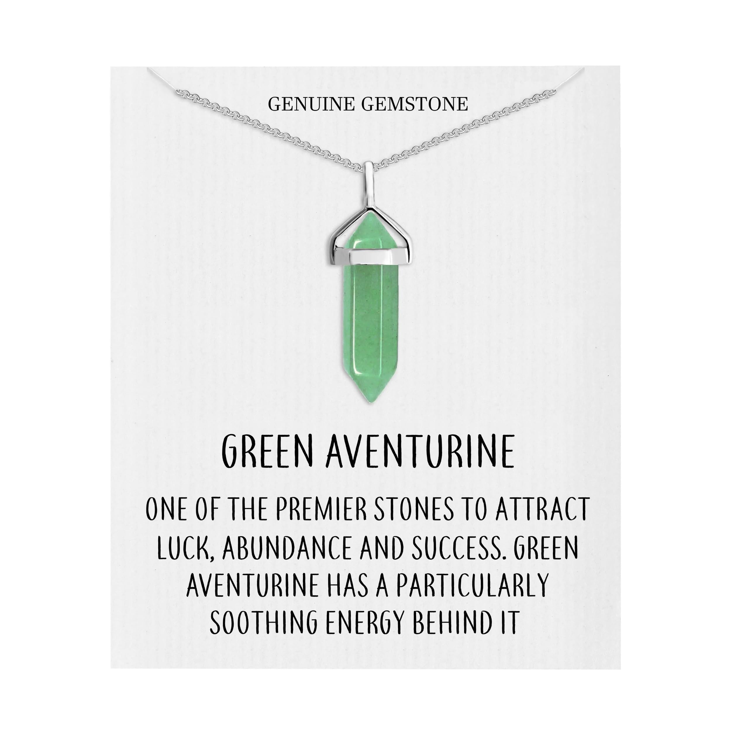 Philip JonesGreen Aventurine Gemstone Necklace with Quote Card, Adjustable, Green Aventurine, Green Aventurine