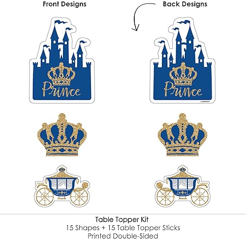 Miniatura 5 de Big Dot of Happiness Royal Prince Charming - Juego de 15 palos para centro de mesa de fiesta de cumpleaños para baby shower
