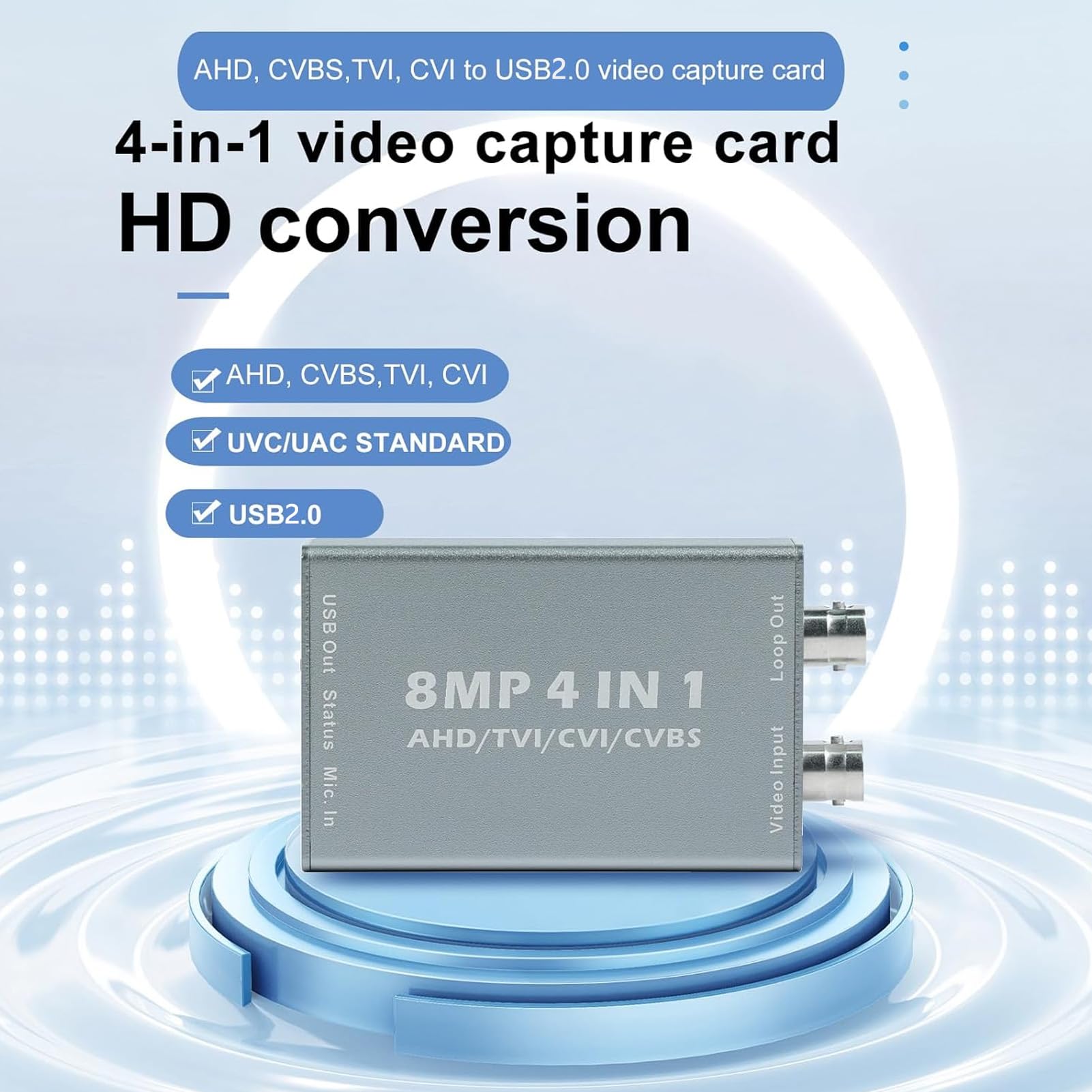 8 MP 4-in-1 AHD CVBS CVI TVI auf USB-Videoaufnahmekarte, BNC (TVI/CVI/AHD/CVBS) Videosignal zur Anzeige auf Monitor/HDTV mit HDMI-Eingang, treiberfrei | Multi-Signal-Eingangstreiber frei