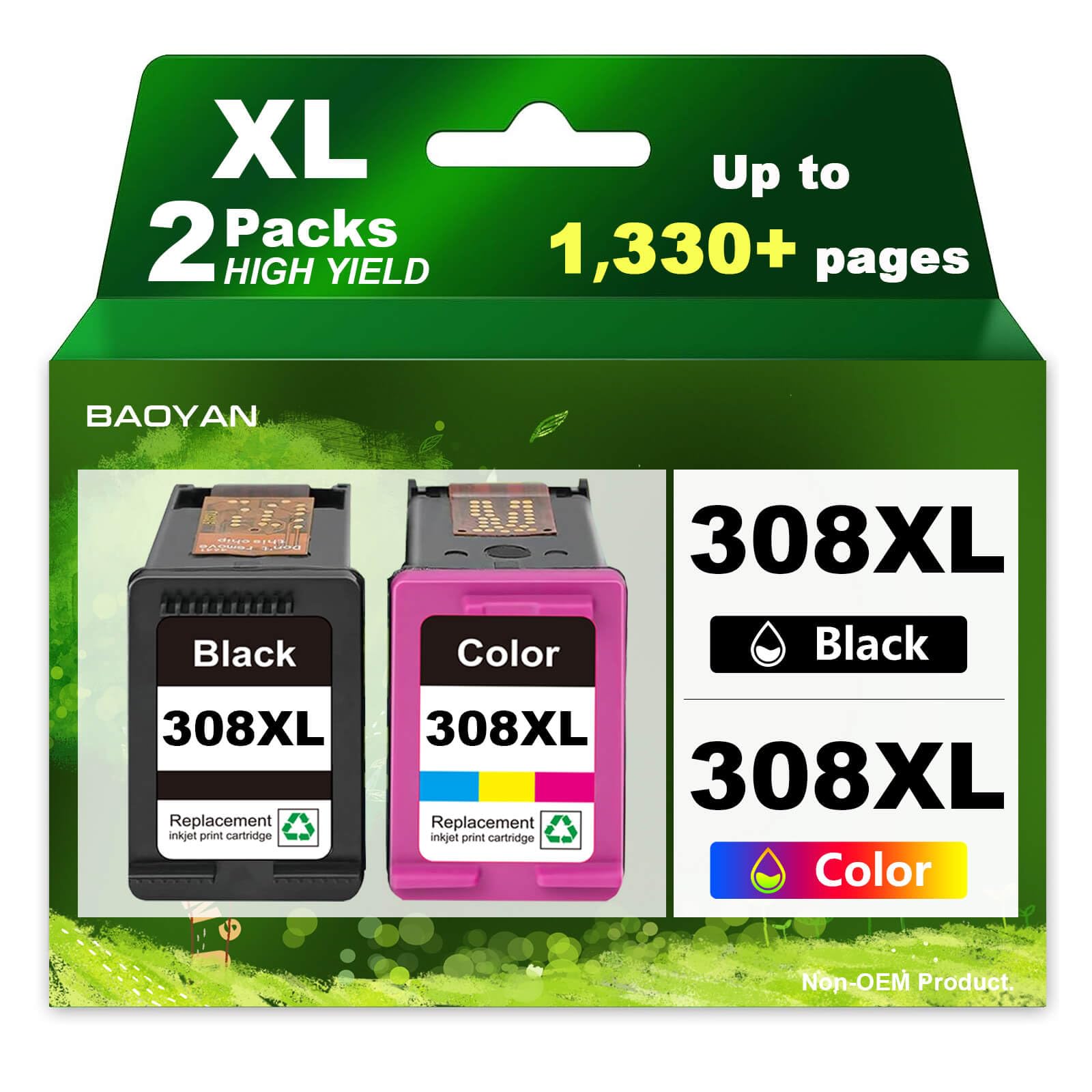 308XL 308e wkłady atramentowe do HP 308 308 XL czarny i kolorowy wkład wymienny do HP Envy 6120e 6120 6110e 6122e 6132e 6532e 6152e 6520e 6530e 6120e 6558e 6130e (2er-) Opakowanie: