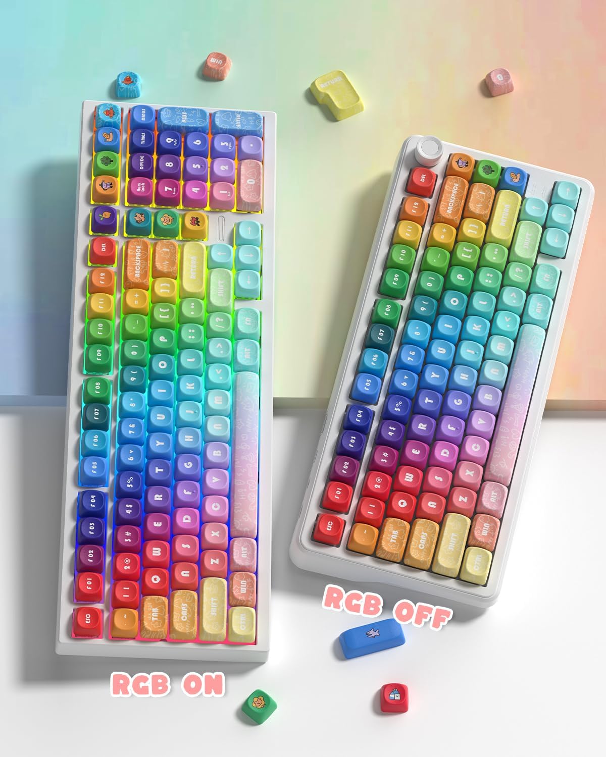 MOA Profile PBT Keycaps, 131 Keys Dye-Sublimation Custom Keyboard Keycaps Cute Rainbow Key caps for Cherry Gateron MX Swithes Mechanical Keyboards