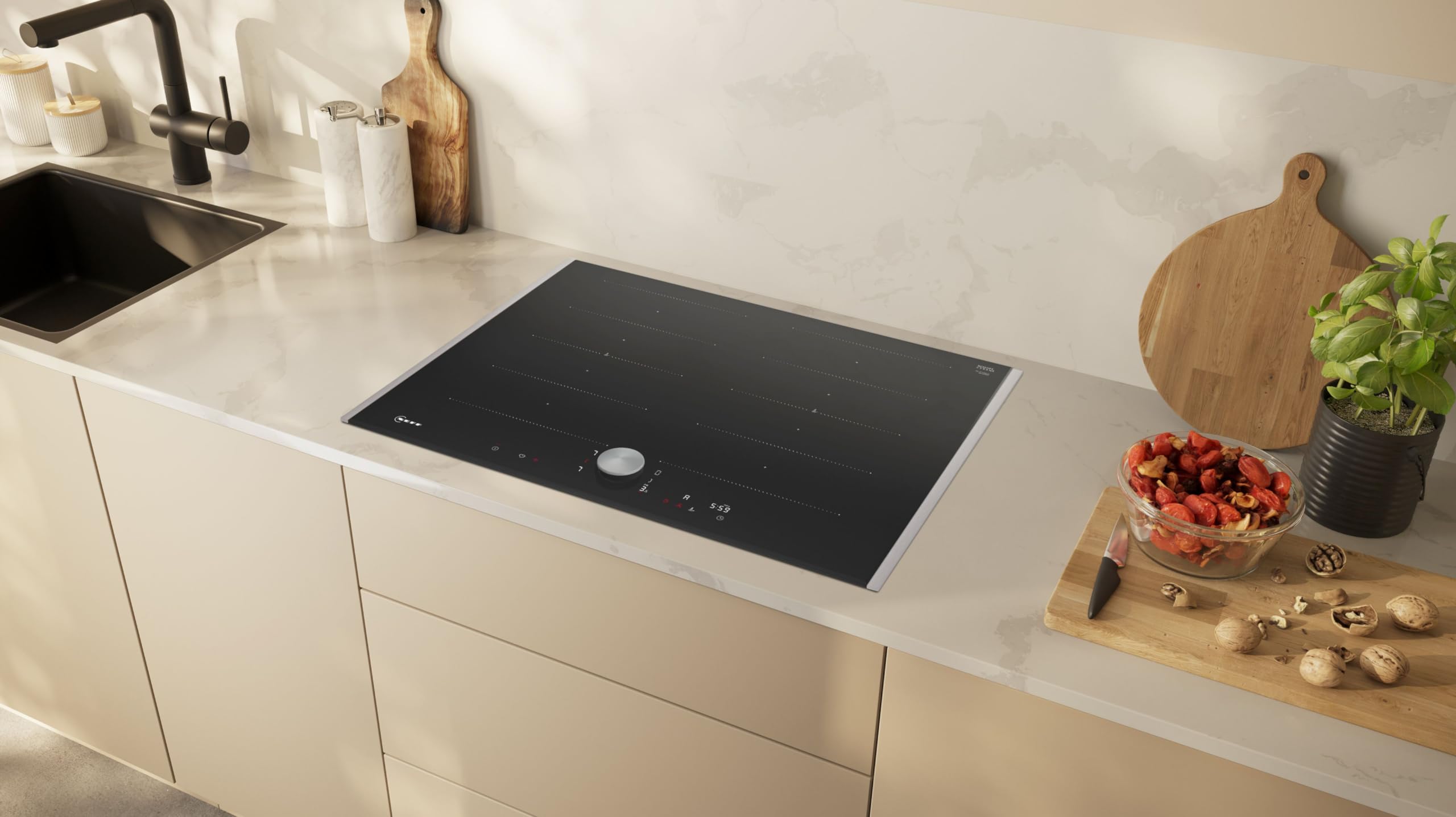 NEFF T67TTX4L0 N 90 Induktionskochfeld autarkes Glaskeramik-Kochfeld 70 cm Twist Pad Flex Induction Home Connect Smart Hood Automatic aufliegend Schwarz