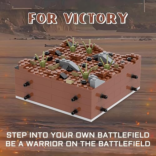 Miniatura 7 de WW2 Battlefield Ground - Juego de bloques de construcción militares (143 piezas). Diversión de bloques de construcción WW2 para niños y aficionados