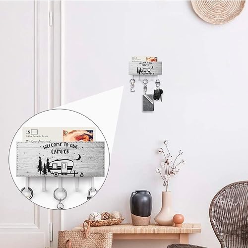 Miniatura 4 de ArogGeld Soporte autoadhesivo para llaves de bienvenida a nuestro cámper, organizador de ganchos para llaves para pared con soporte para correo,