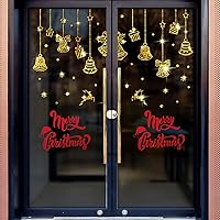 Vista 2 de ULTNICE Calcomanía de pared con texto en inglés «Merry Christmas», para despegar y pegar, con copos de nieve extraíbles, papel tapiz para fiestas