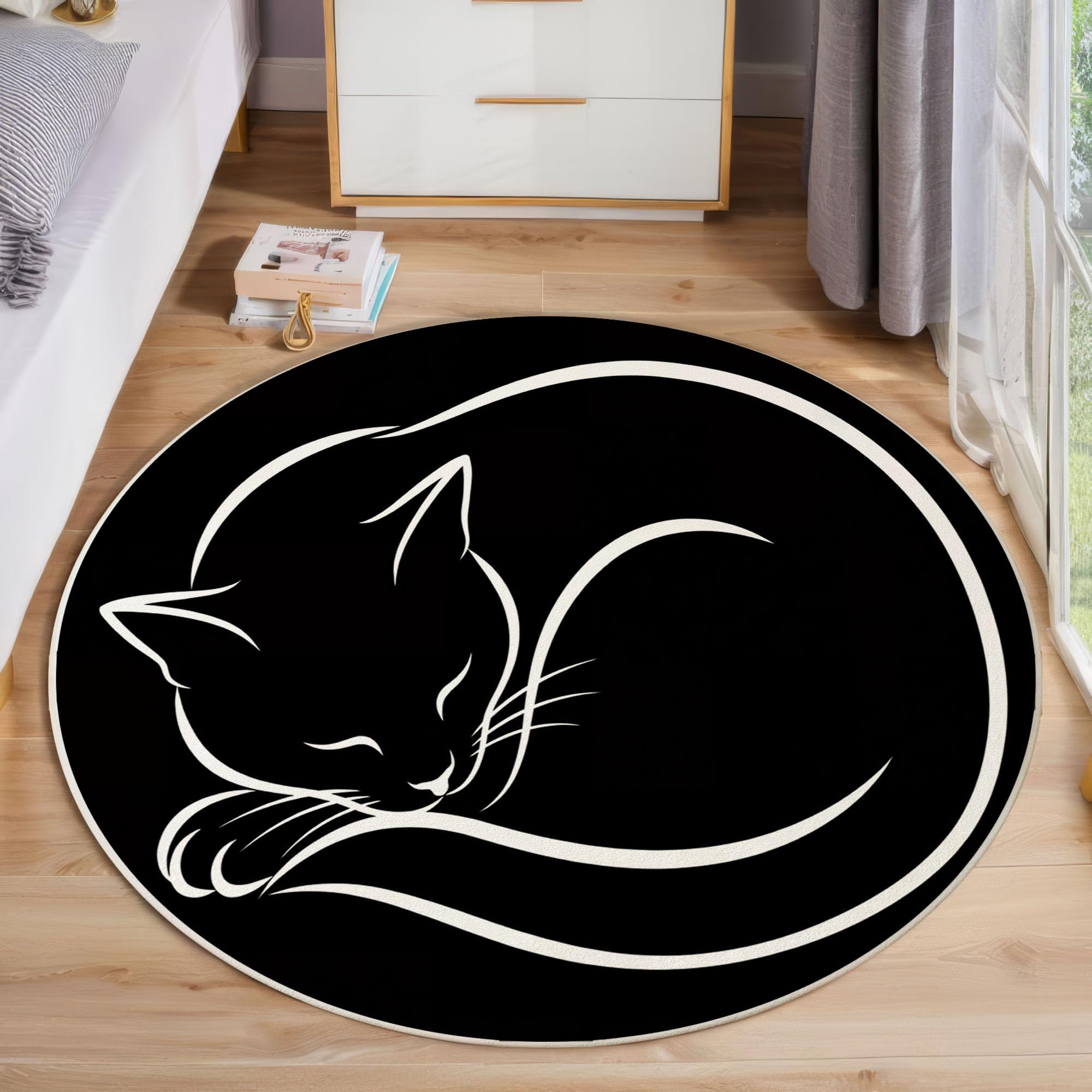 Tapis lavable en machine antidérapant chat noir 180 cm