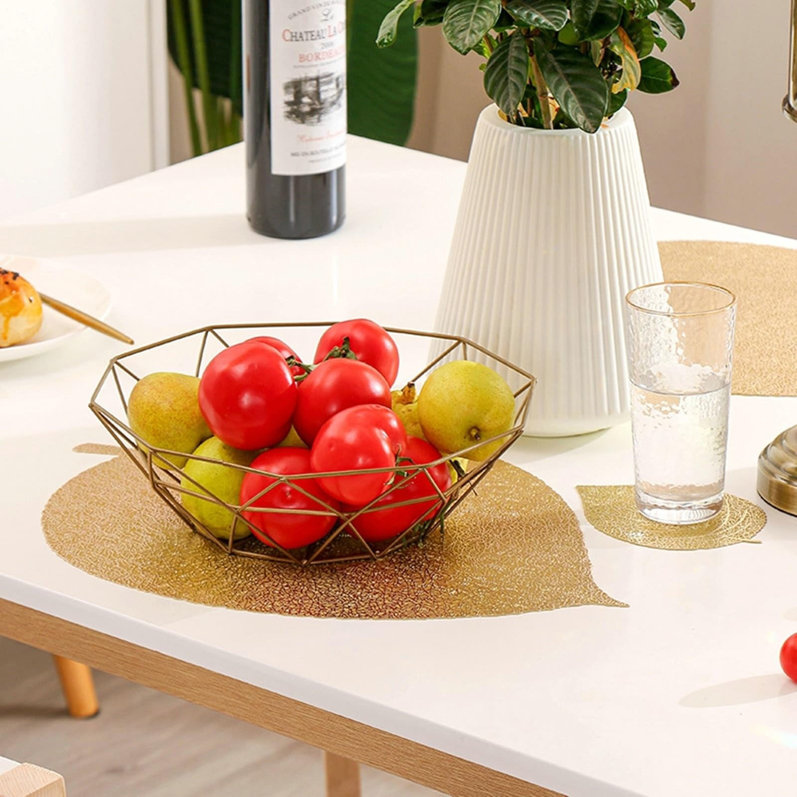 Placemat Juego de 6 manteles individuales dorados con forma de hoja 36 x 38 cm para cocina y comedor