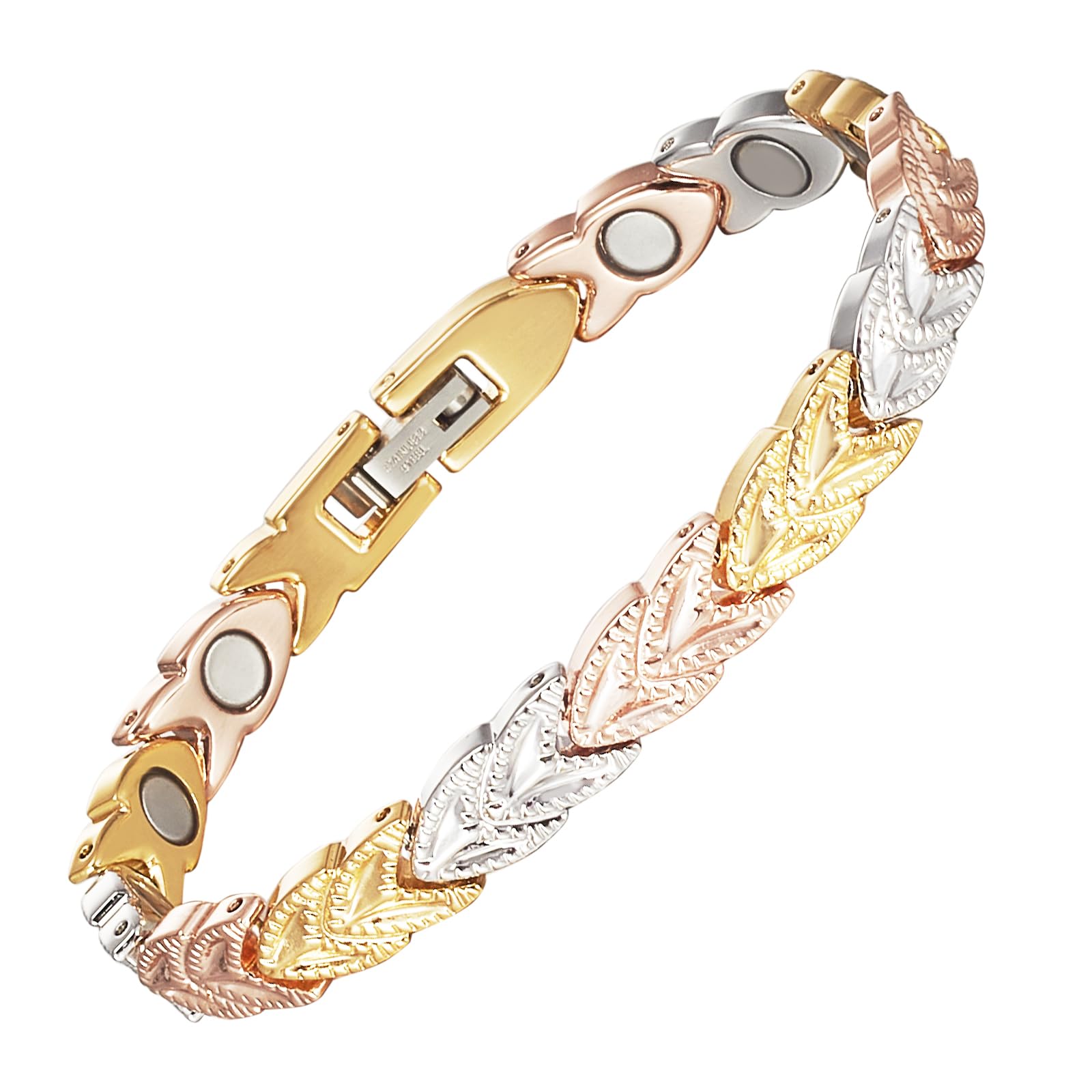 YINOX Pulsera magnética súper fuerte para mujer, pulsera magnética de acero inoxidable, pulsera en forma de corazón para mujer con 11 imanes NdFeB y caja de regalo (17,5 cm)