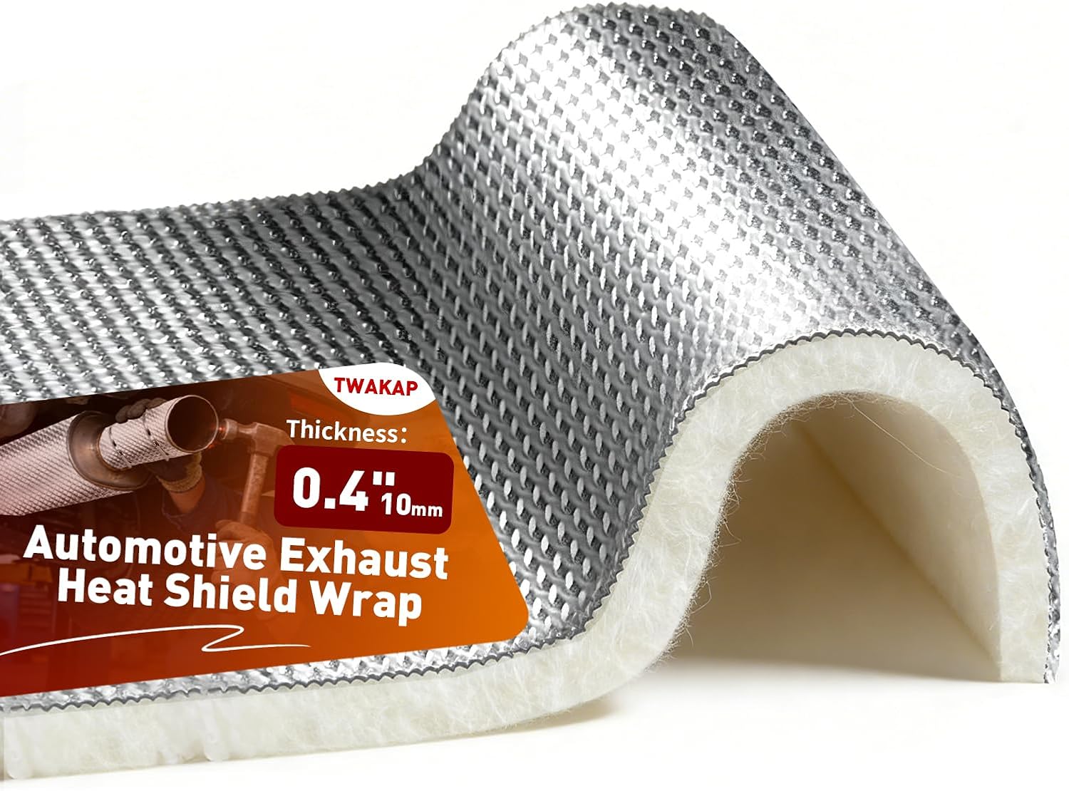 Exhaust Heat Shield Automotive, 12" x 38" x 0.4" High-Temperature Resistant Fiberglass Cotton Aluminum Heat Shield Wrap - Reflects 95% of Radiant Heat, Muffler Exhaust Wrap for Car, with 15 Metal Ties