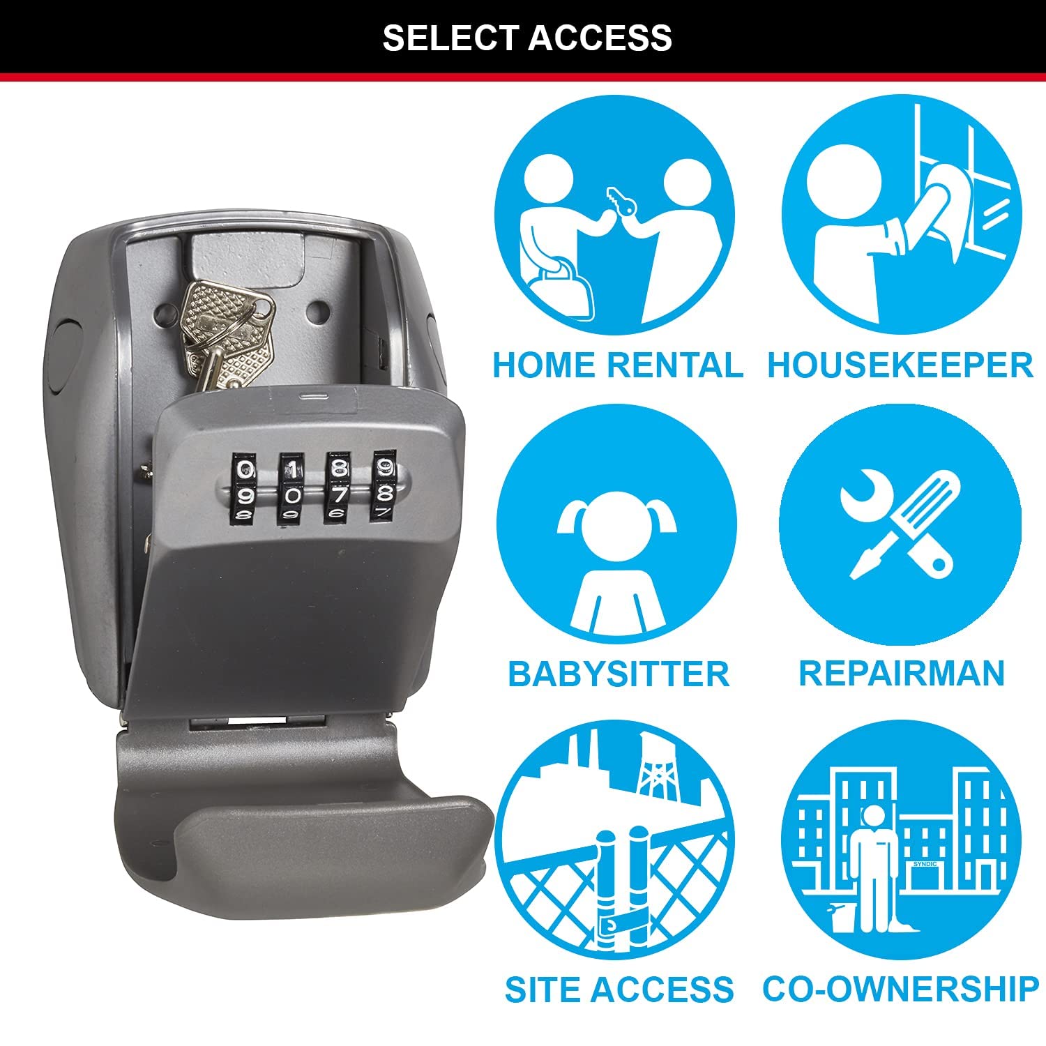 Master Lock Boite à Clés Sécurisée + Câble Rétractable [Produit certifié] [Fixation Murale] - 5415EURD - Select Access Partagez Vos Clés en Toute Sécurité