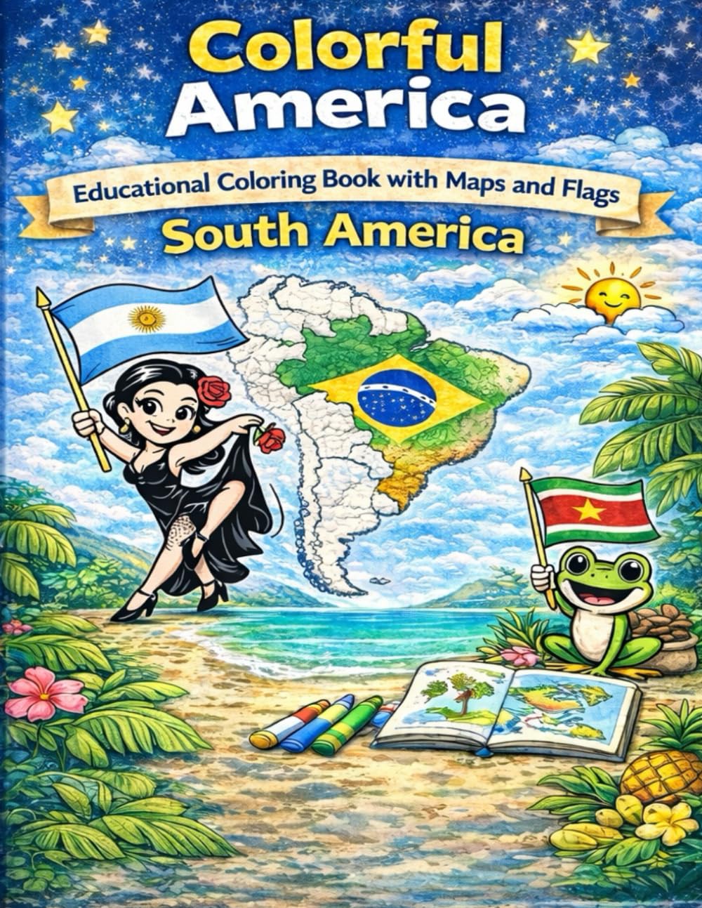 Colorful America: Educational Coloring Book with Maps and Flags: South America